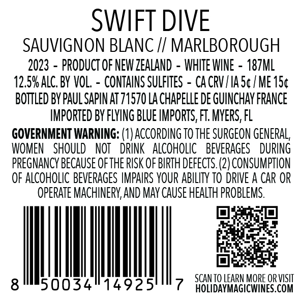 TABC label artwork for SWIFT DIVE Sauvignon Blanc New Zealand