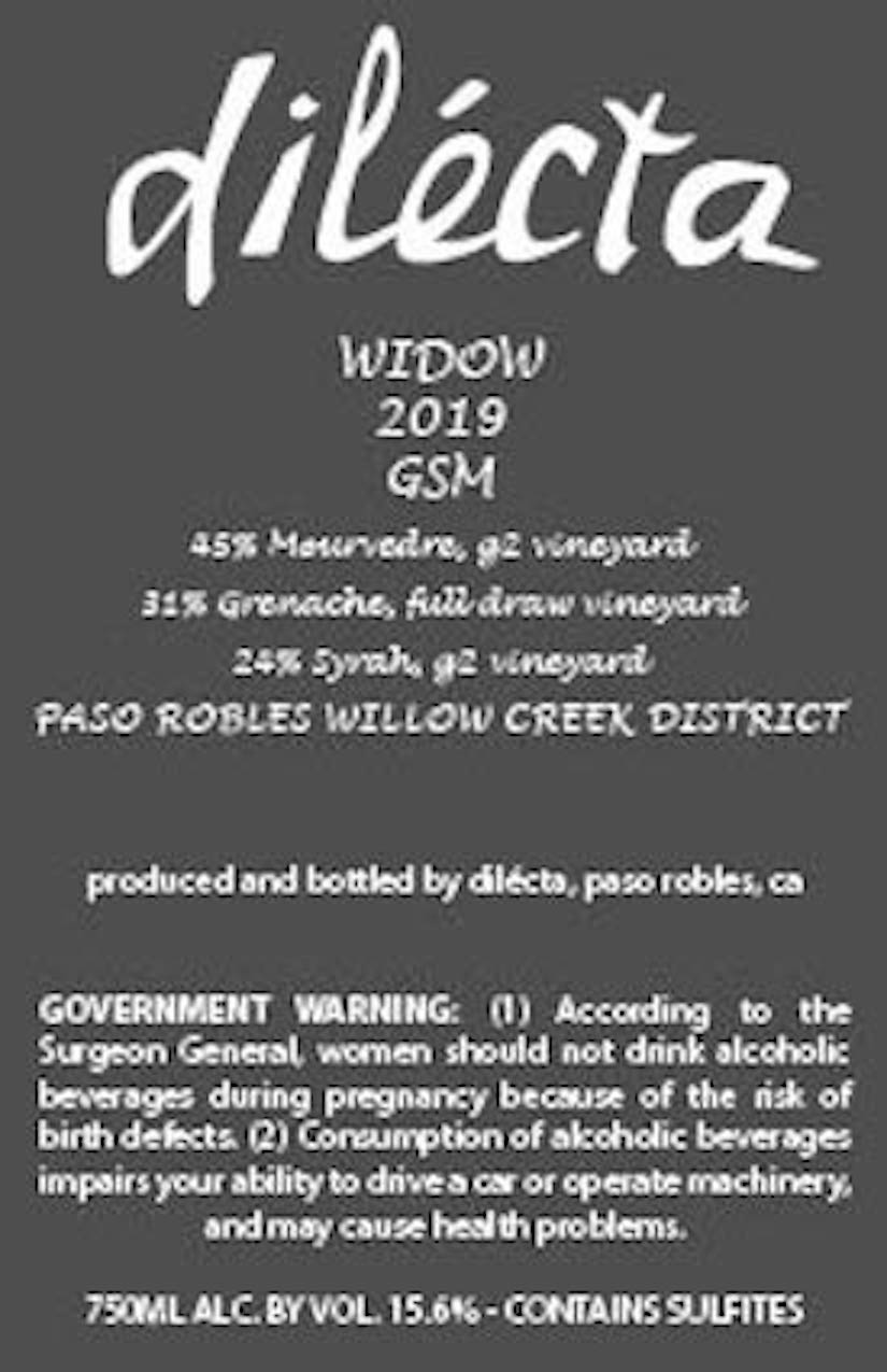 TABC label artwork for Dilecta Widow Red Wine