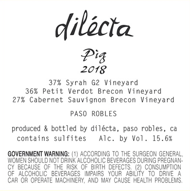 TABC label artwork for Dilecta Pig Red Wine