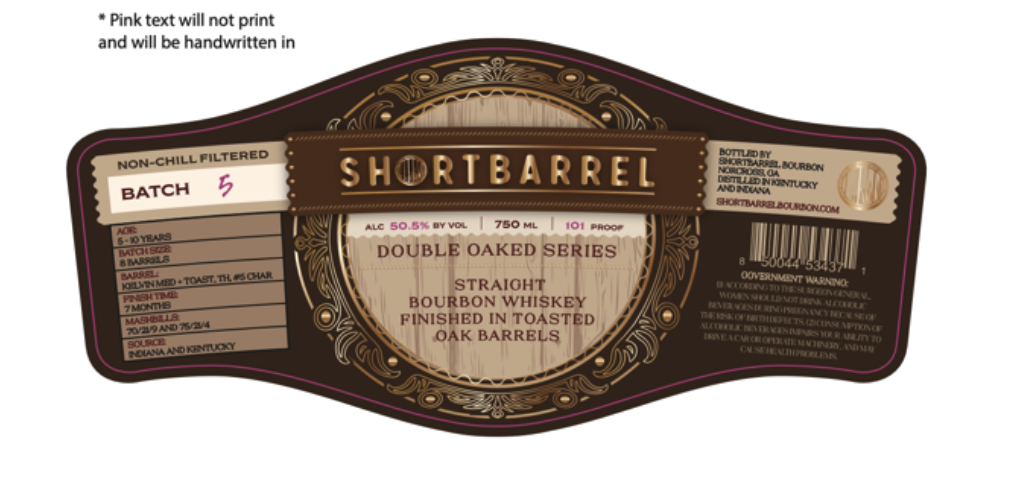 TABC label artwork for Shortbarrel Double Oak Bourbon