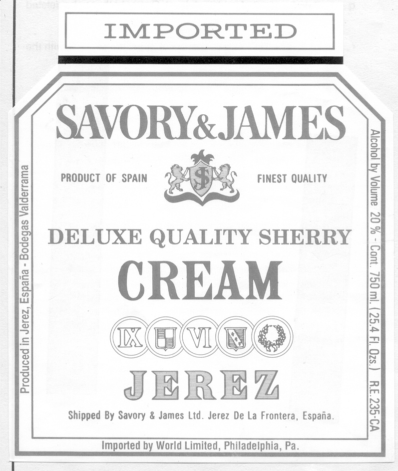 TABC label artwork for Savory & James Cream Sherry