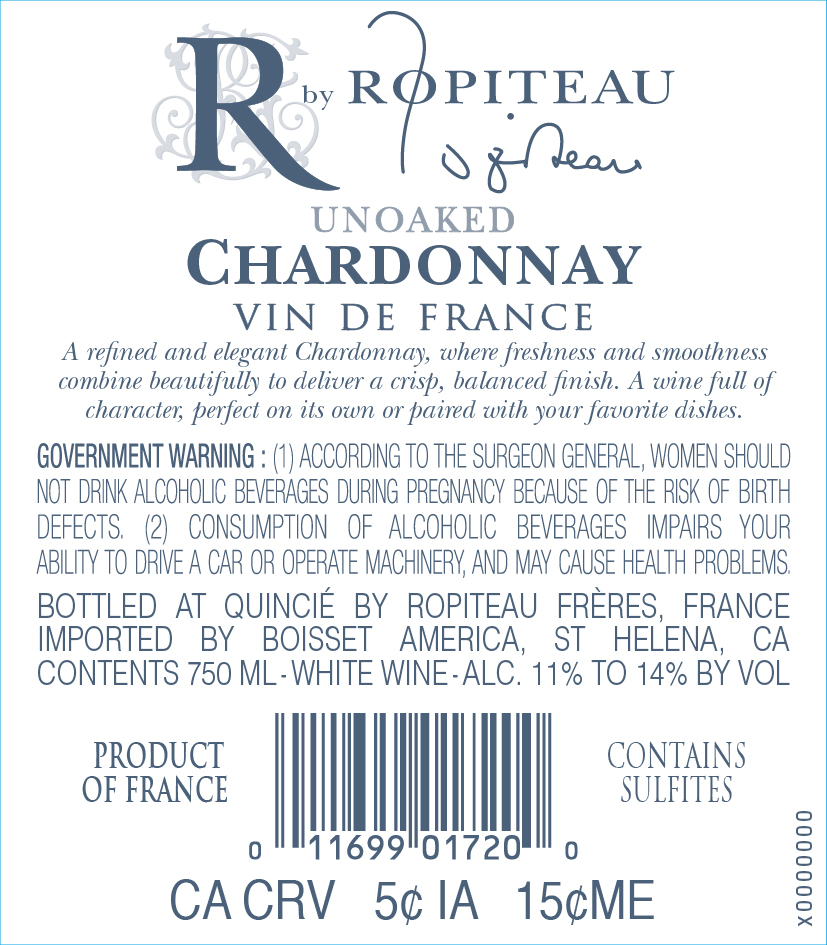 TABC label artwork for Ropiteau Chardonnay Unoaked Vin De France 2024