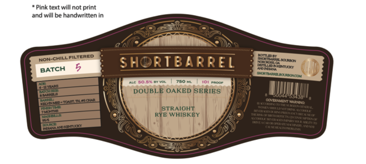 TABC label artwork for Shortbarrel Double Oak Rye
