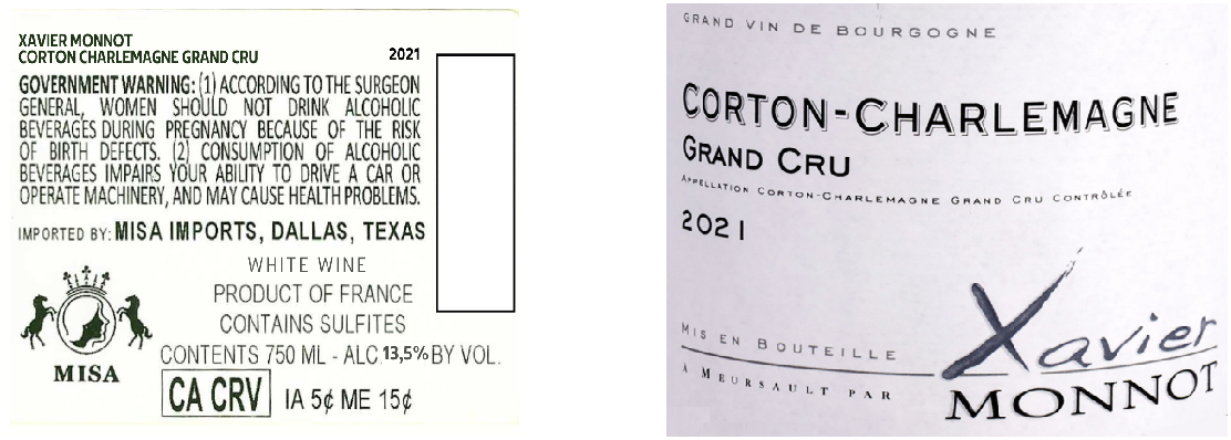 TABC label artwork for XAVIER MONNOT CORTON CHARLEMAGNE GRAND CRU