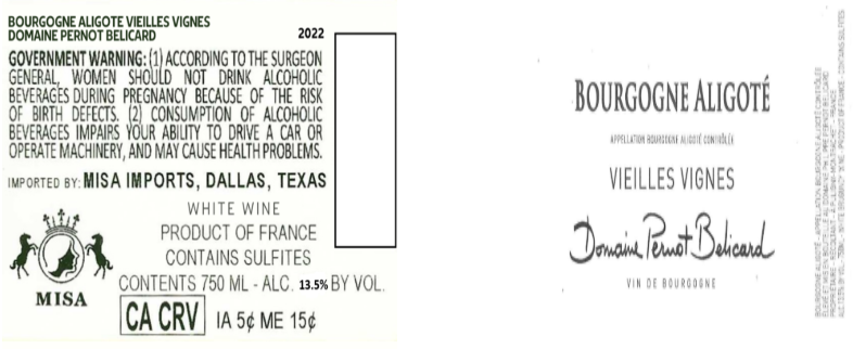 TABC label artwork for DOMAINE PERNOT BELICARD BOURGOGNE ALIGOTE