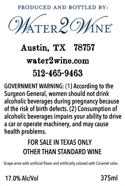 TABC label artwork for Water 2 Wine The Seler Sweet White Chocolate