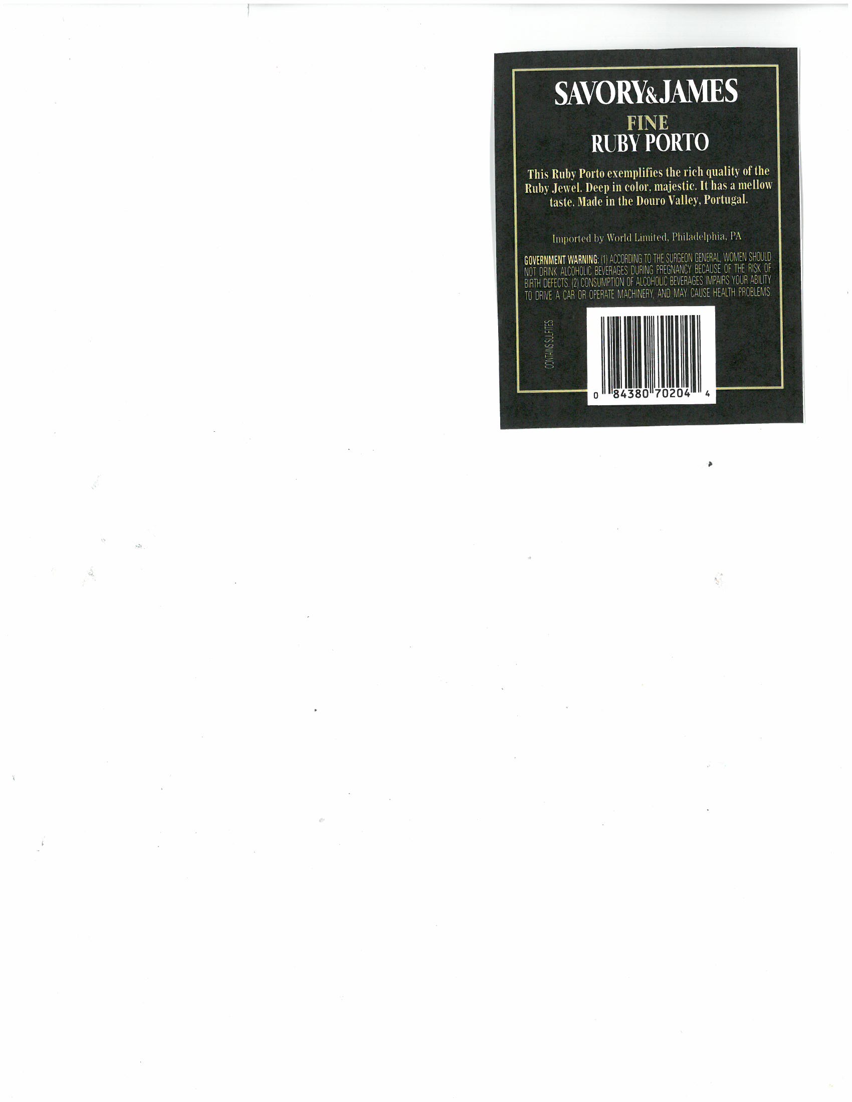 TABC label artwork for Savory & James Ruby Port