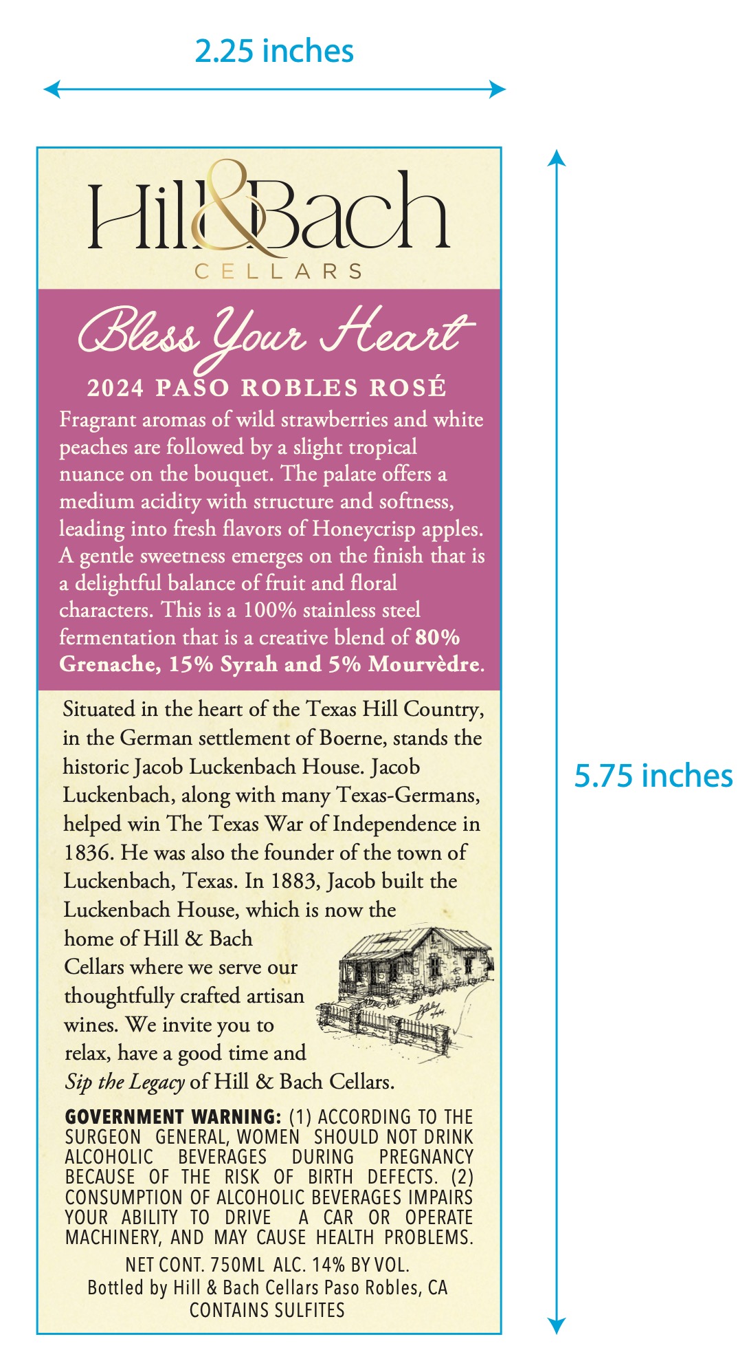 TABC label artwork for Hill & Bach Cellars Bless Your Heart