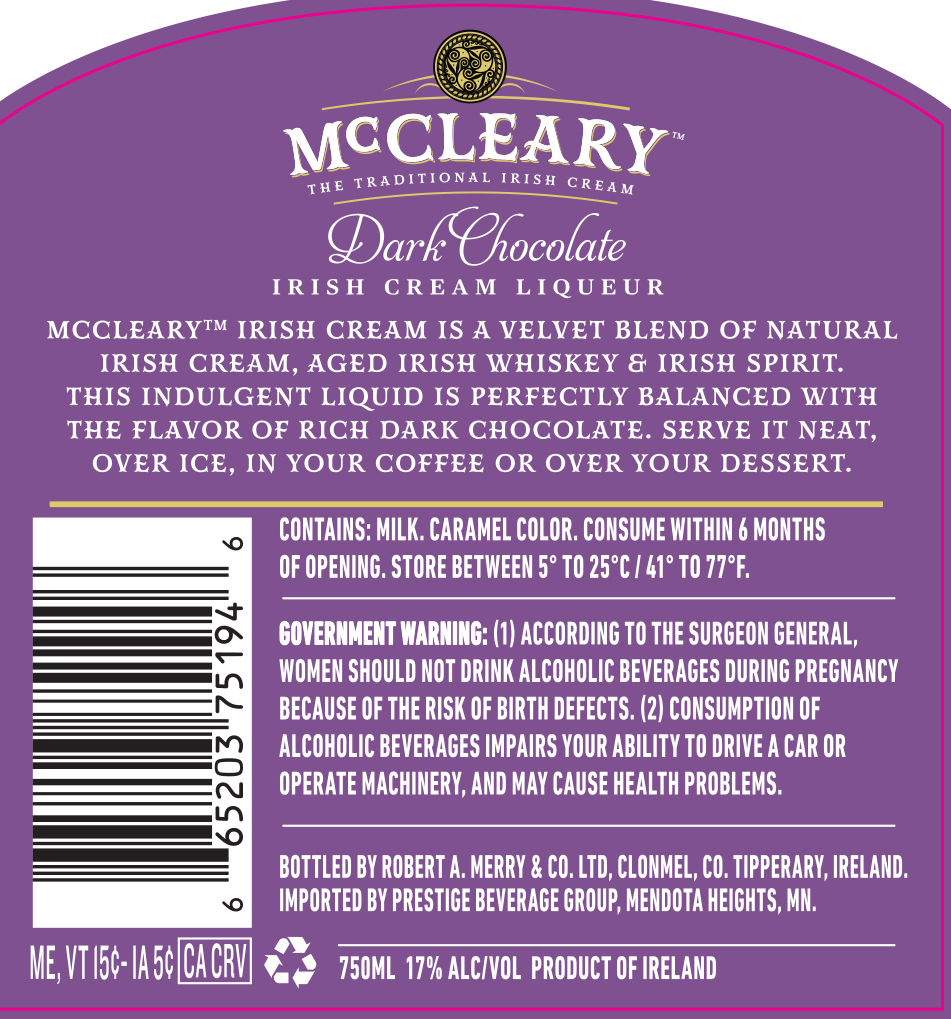 TABC label artwork for McCleary Dark Chocolate Irish Cream Liq 750ml 12pk 34PRF
