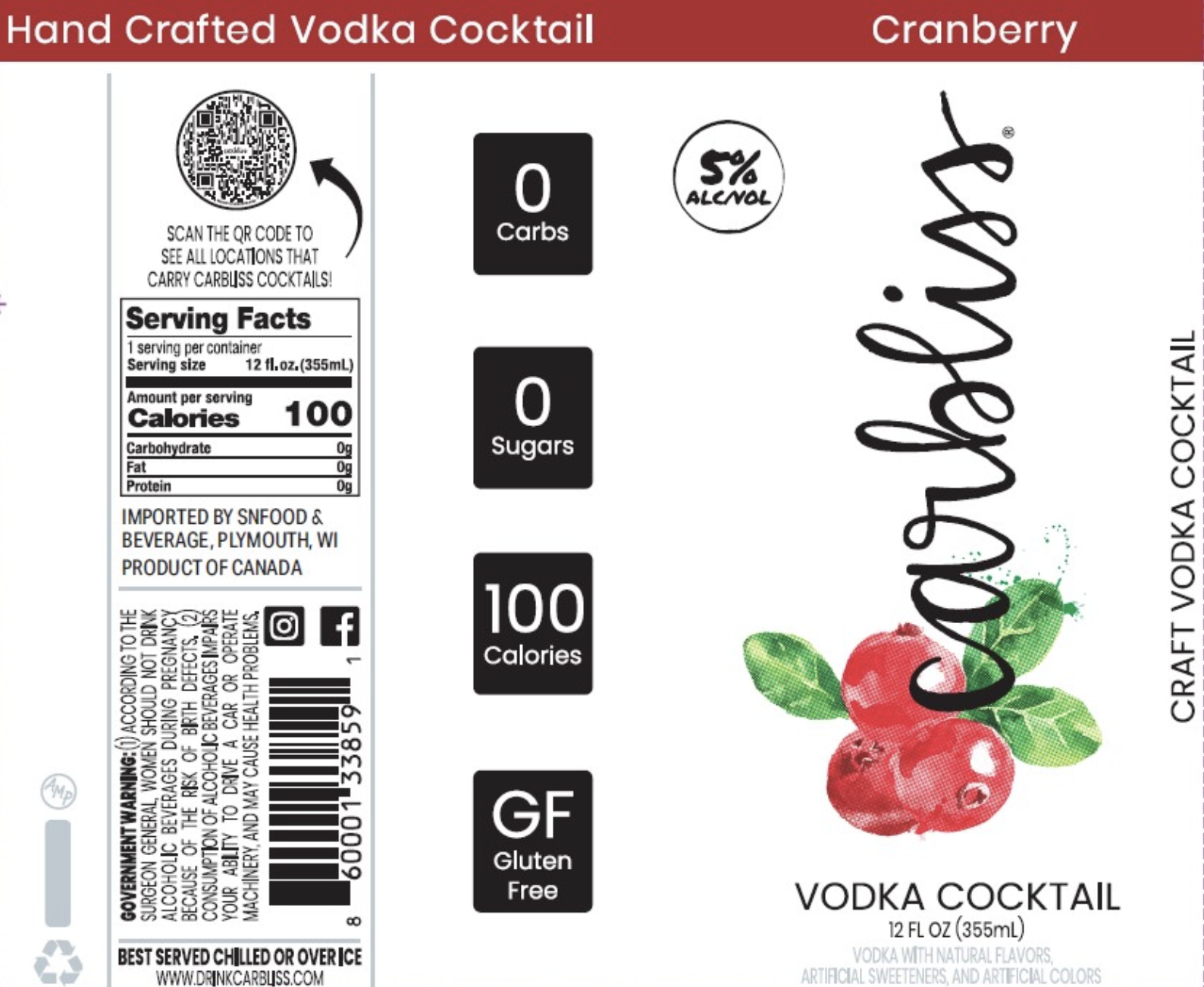 TABC label artwork for CARBLISS CRANBERRY