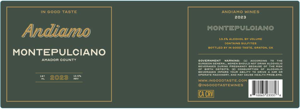 TABC label artwork for ANDIAMO MONTEPULCIANO