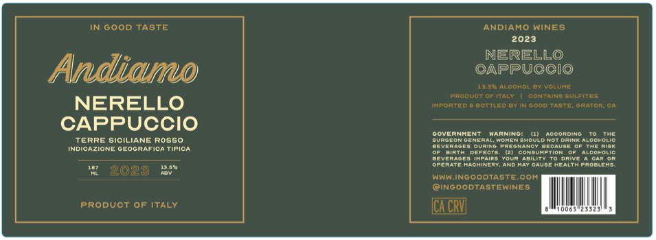 TABC label artwork for ANDIAMO NERELLO CAPPUCCIO