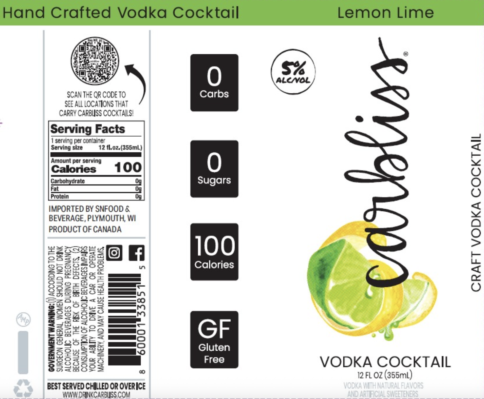 TABC label artwork for CARBLISS LEMON LIME