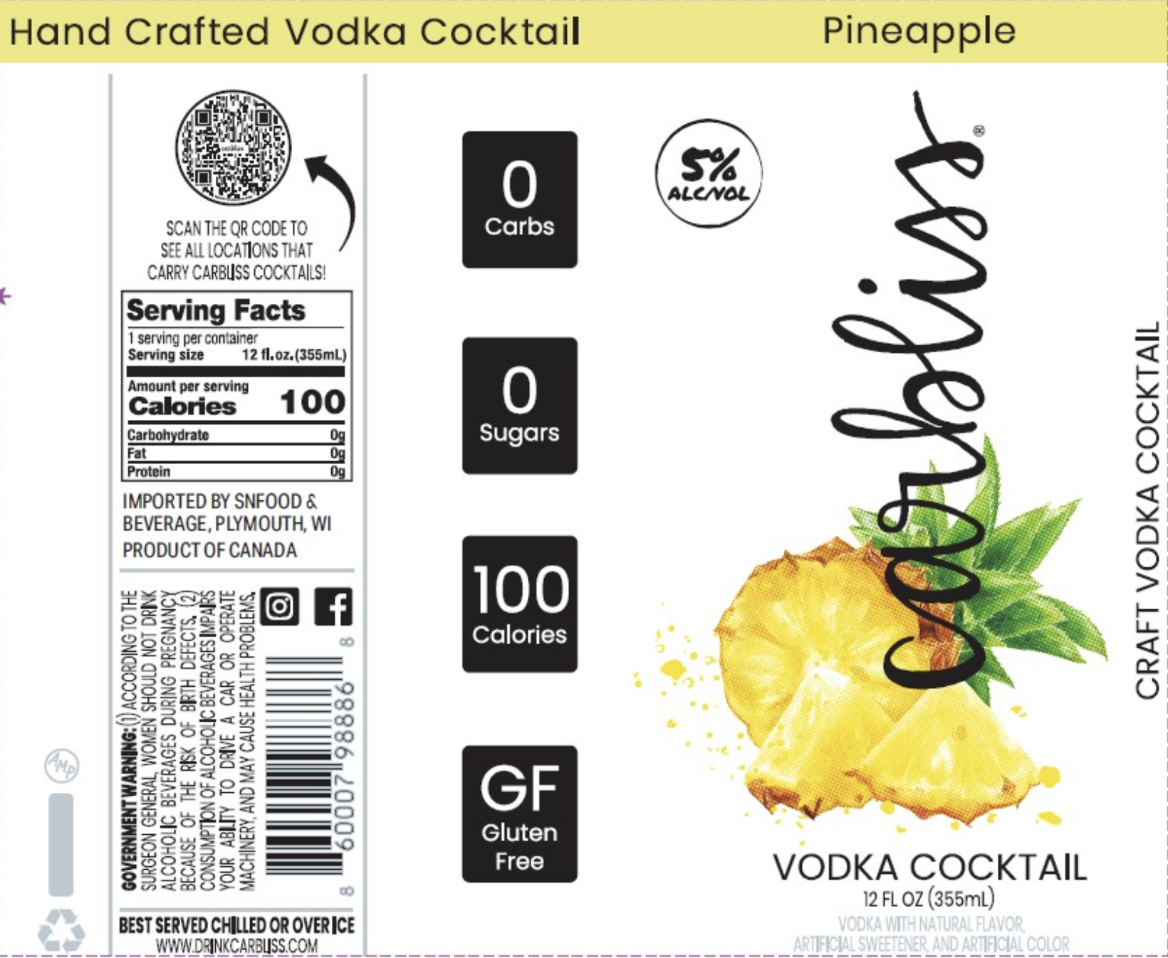 TABC label artwork for CARBLISS PINEAPPLE