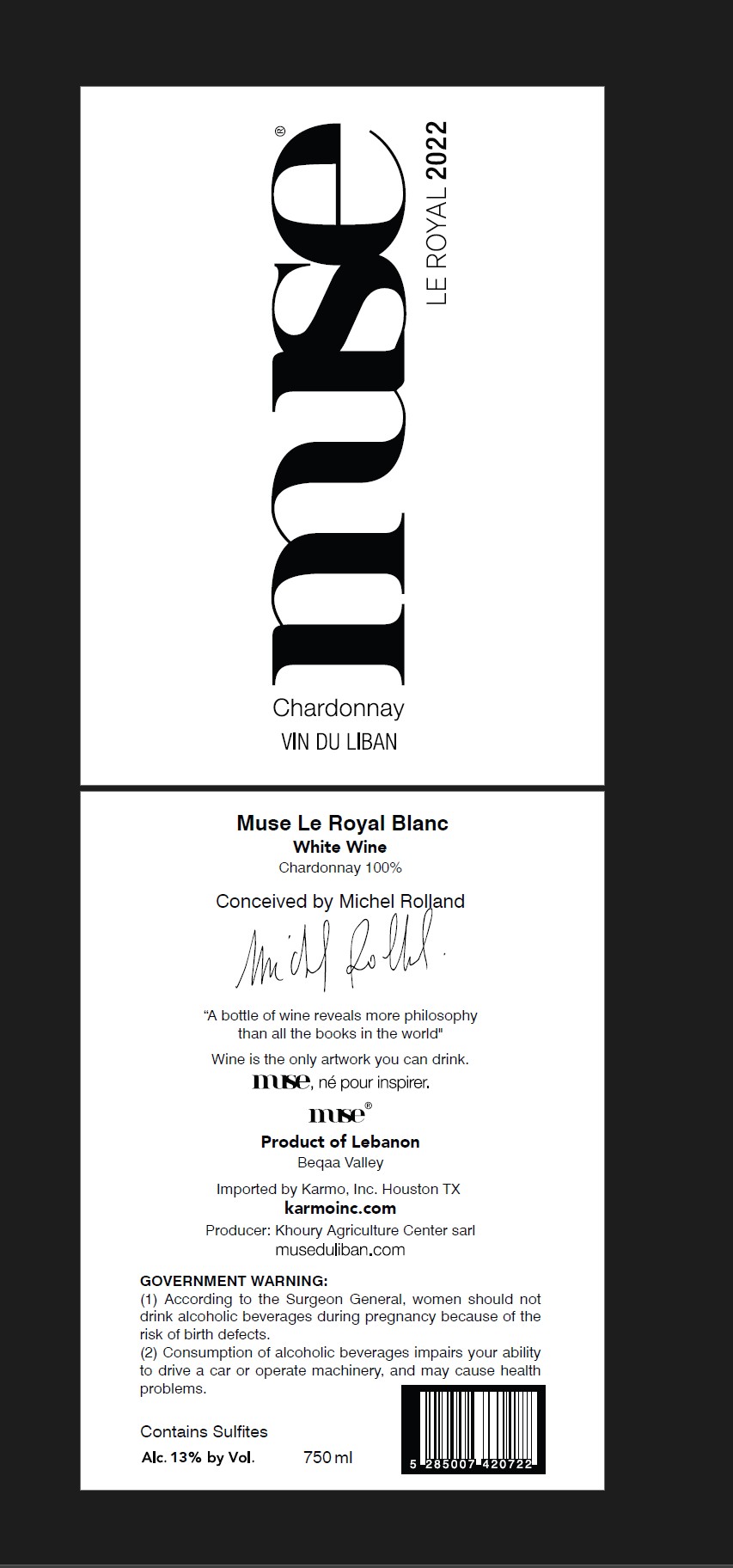 TABC label artwork for Muse Le Royal Chardonnay