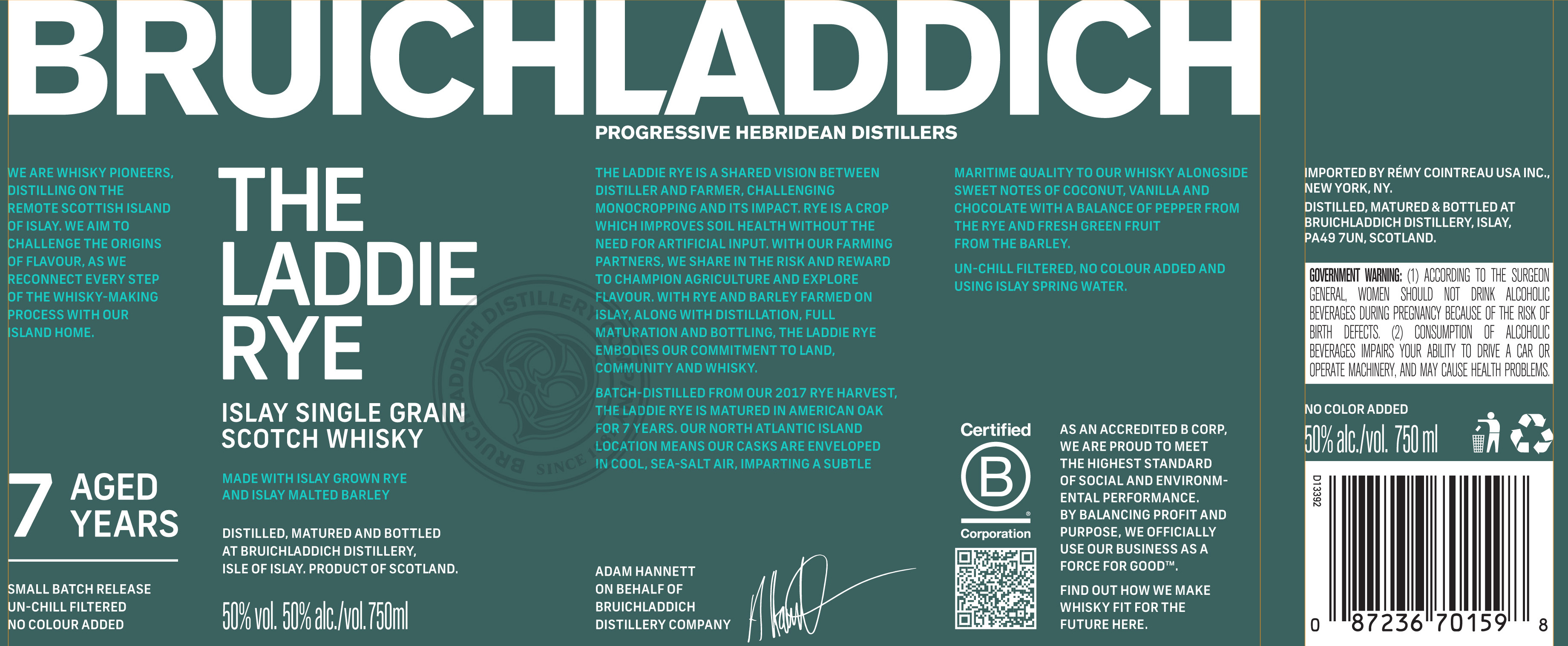 TABC label artwork for Bruichladdich The Laddie Rye