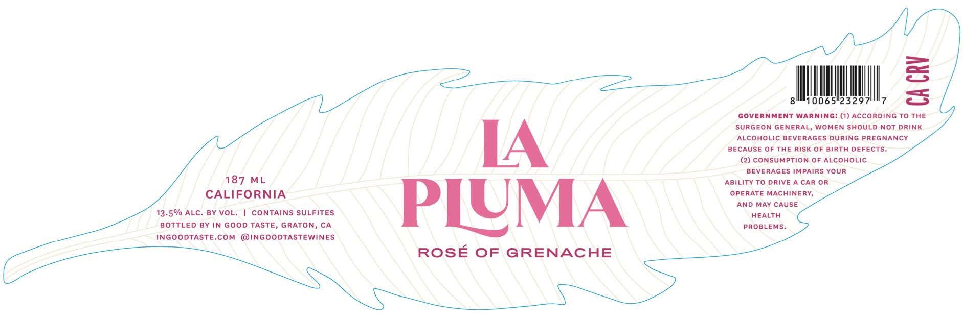 TABC label artwork for LA PLUMA ROSE OF GRENACHE