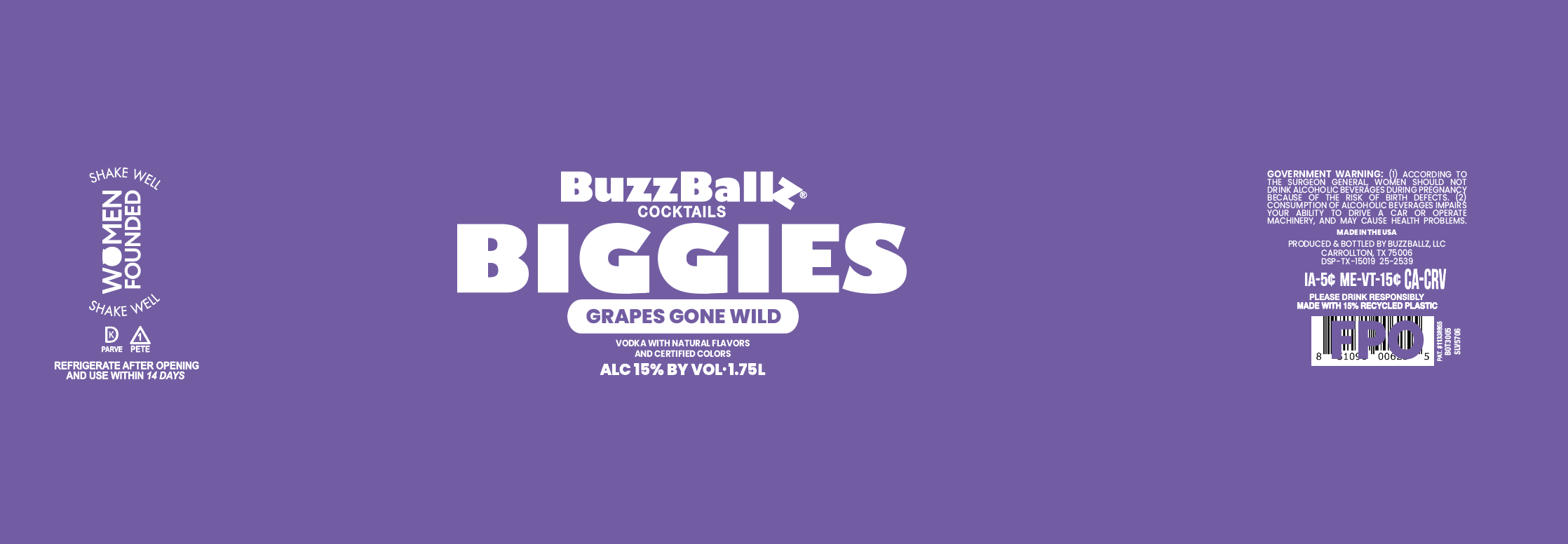 TABC label artwork for BuzzBallz Biggies Grapes Gone Wild 1.75L