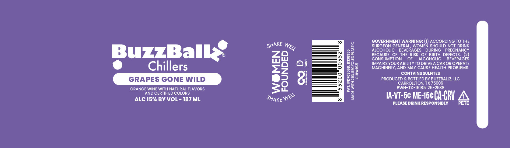 TABC label artwork for BuzzBallz Chillers Grapes Gone Wild 187ml