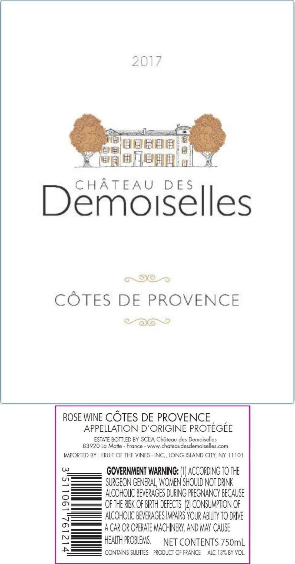 TABC label artwork for Chateau des Demoiselles Cotes de Provence Rose