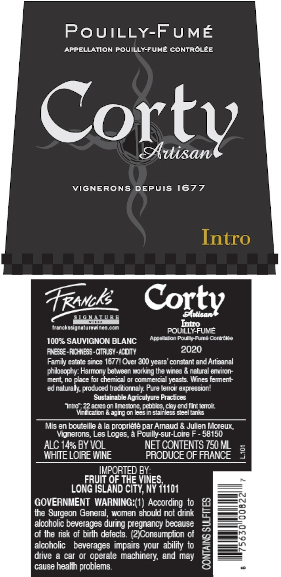 TABC label artwork for Corty Artisan Intro Pouilly Fume White