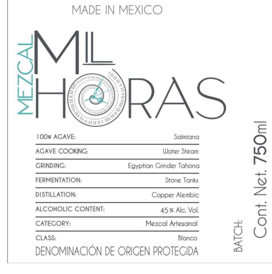 TABC label artwork for Mezcal MIL HORAS