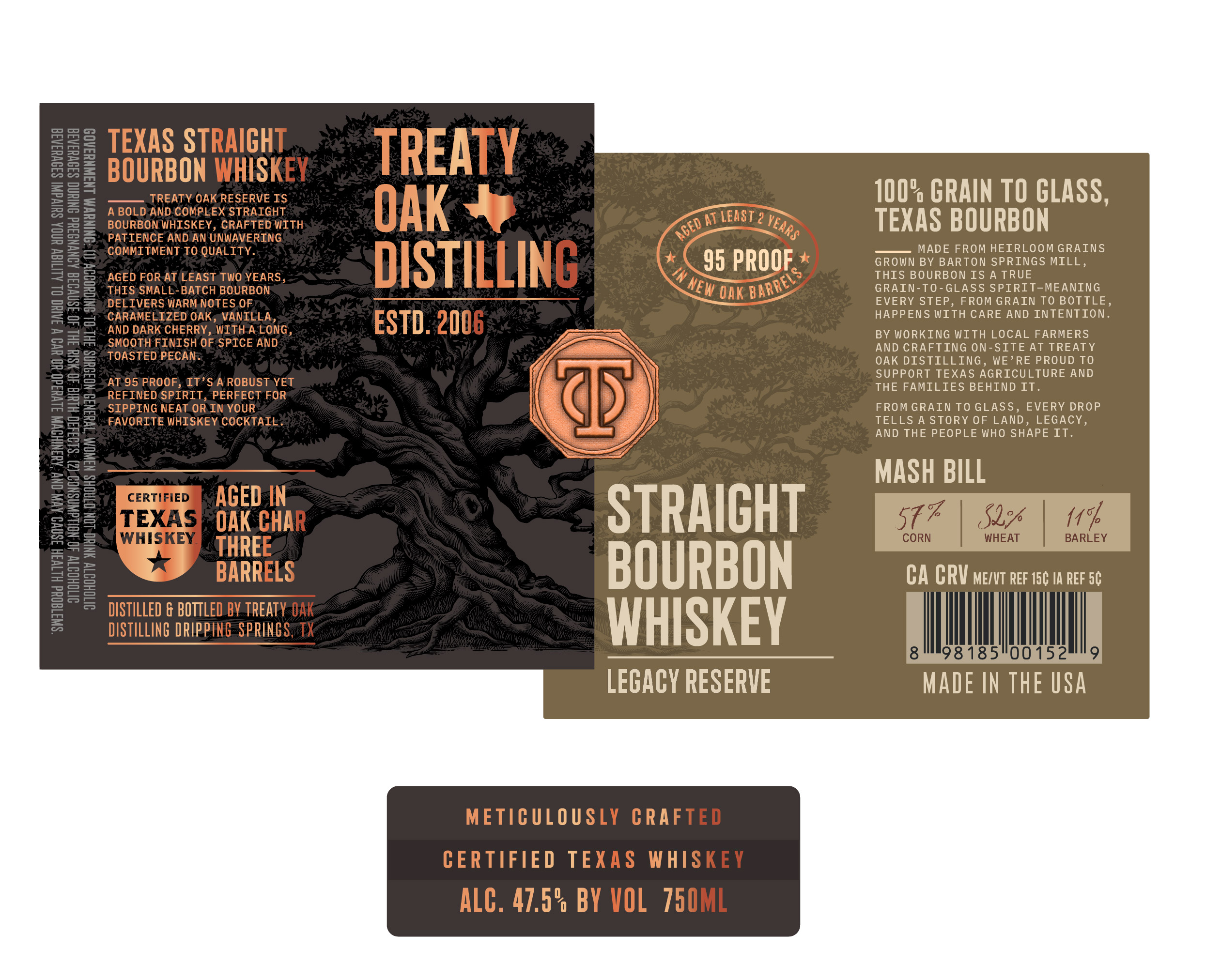 TABC label artwork for Treaty Oak Straight Bourbon Whiskey Legacy Reserve 95P