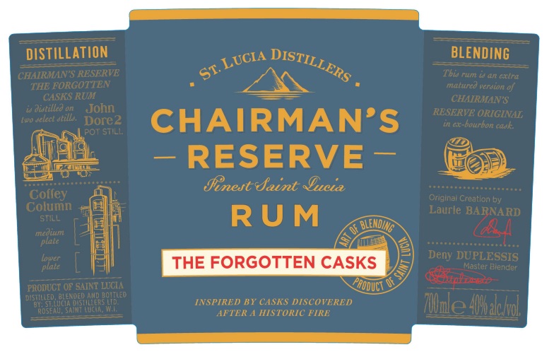 TABC label artwork for Chairman's Reserve Finest Saint Lucia Rum The Forgotten Casks