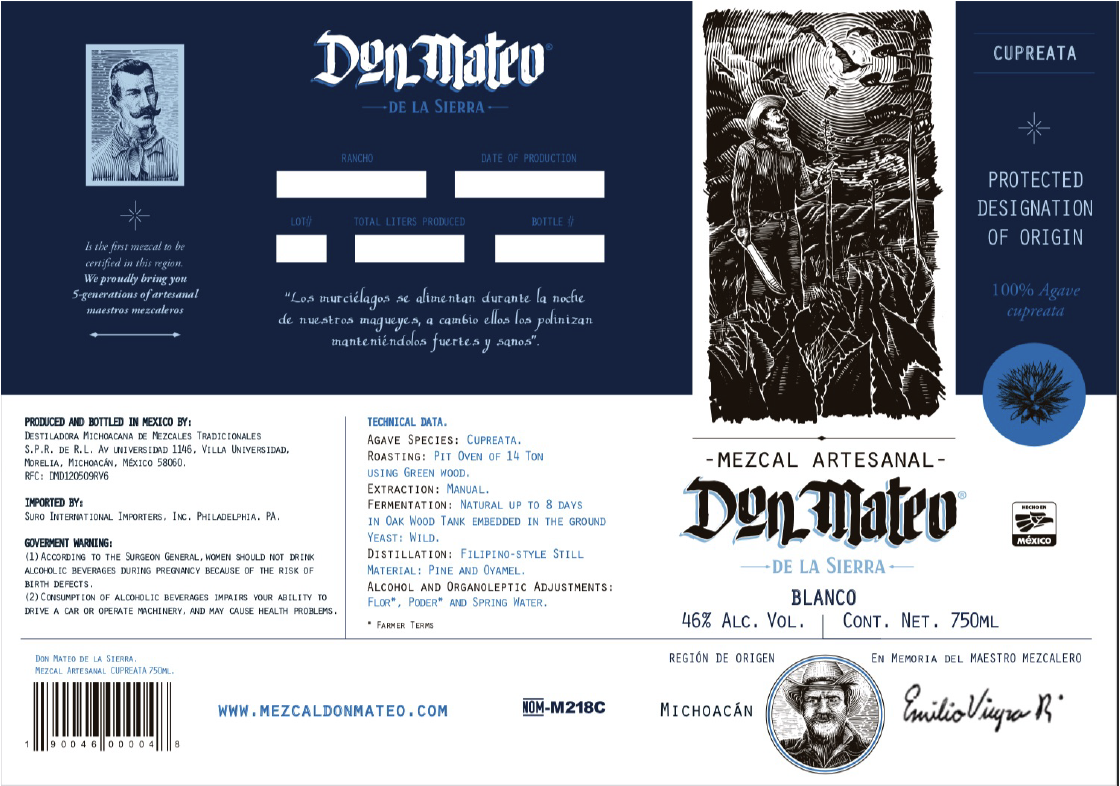 TABC label artwork for Don Mateo De La Sierra, Mezcal, Cupreata