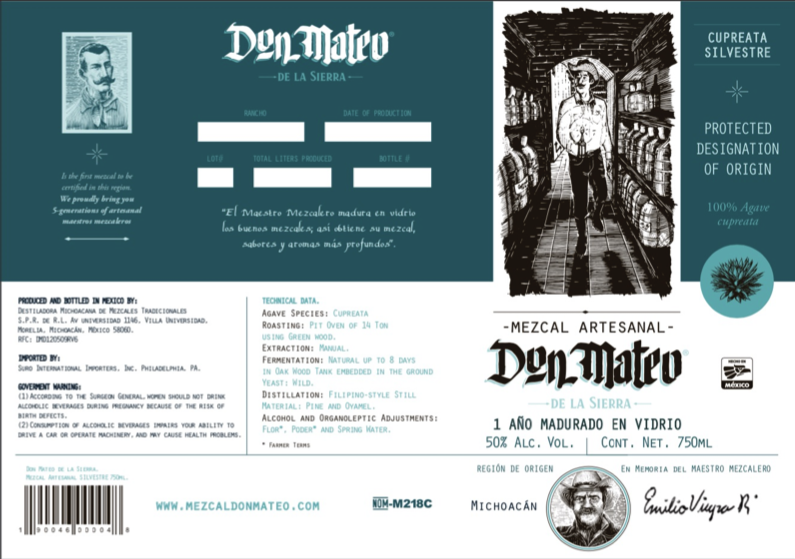 TABC label artwork for Don Mateo De La Sierra, Mezcal, Silvestre