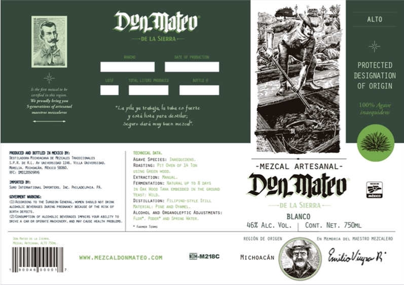 TABC label artwork for Don Mateo De La Sierra, Mezcal, Alto
