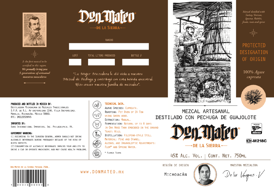 TABC label artwork for Don Mateo De La Sierra, Mezcal, Pechuga
