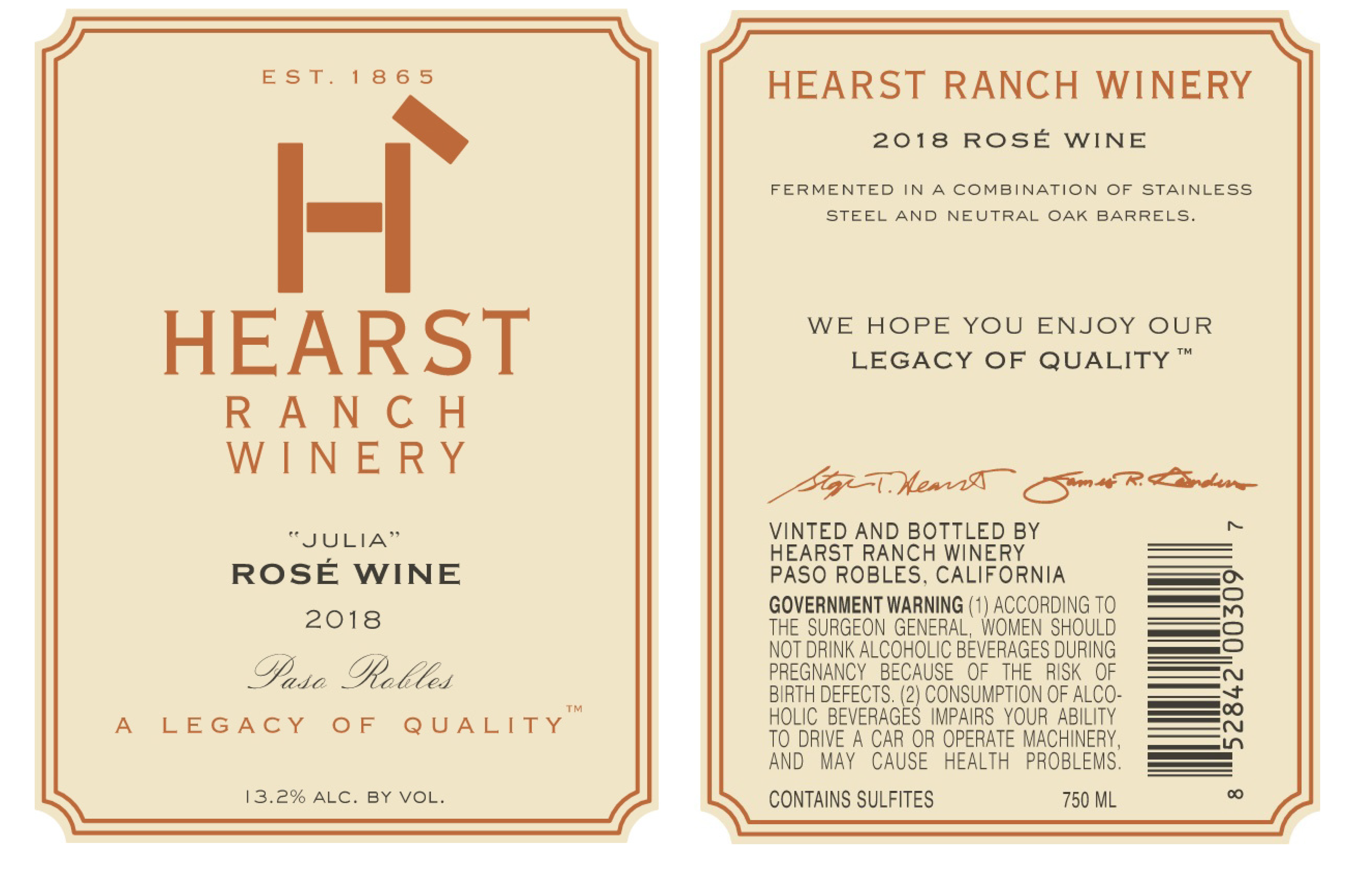 TABC label artwork for HEARST RANCH WINERY JULIA ROSE WINE PASO ROBLES