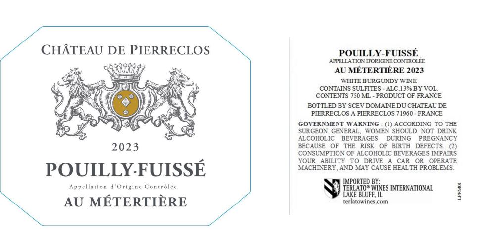 TABC label artwork for Chateau De Pierreclos Au Metertiere White Wine Pouilly-Fuisse