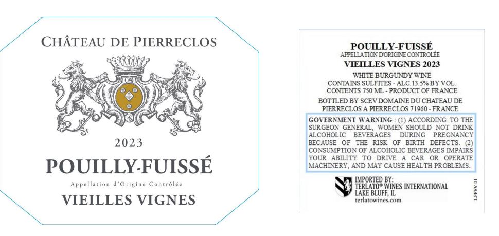 TABC label artwork for Chateau De Pierreclos Vieilles Vignes White Wine Pouilly-Fusse