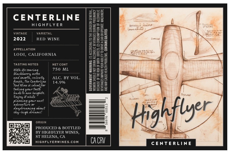 TABC label artwork for Highflyer Centerline Red Wine Lodi