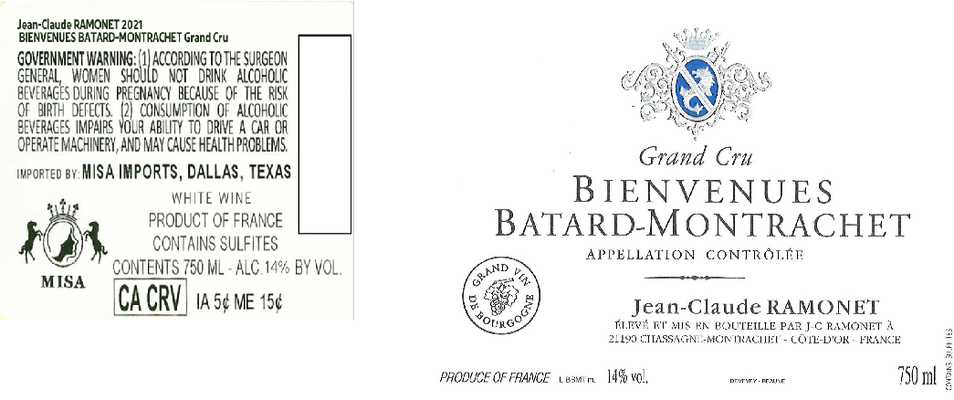 TABC label artwork for JEAN-CLAUDE RAMONET BIENVENUES BATARD-MONTRACHET GRAND CRU