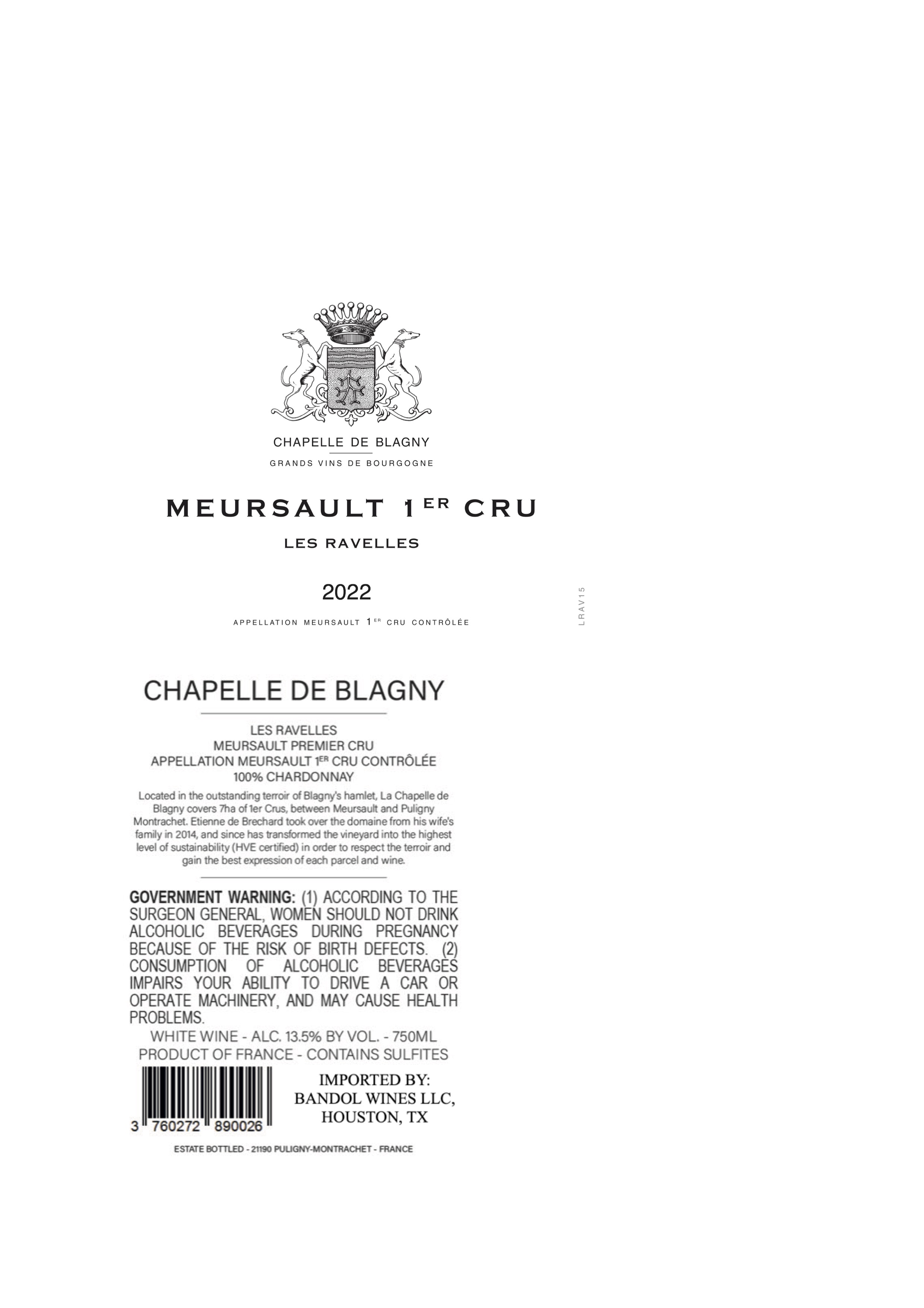 TABC label artwork for Chapelle de Blagny Meursault Premier Cru les Ravelles