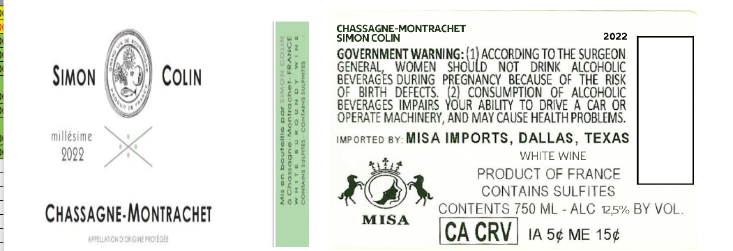 TABC label artwork for SIMON COLIN CHASSAGNE-MONTRACHET WHITE