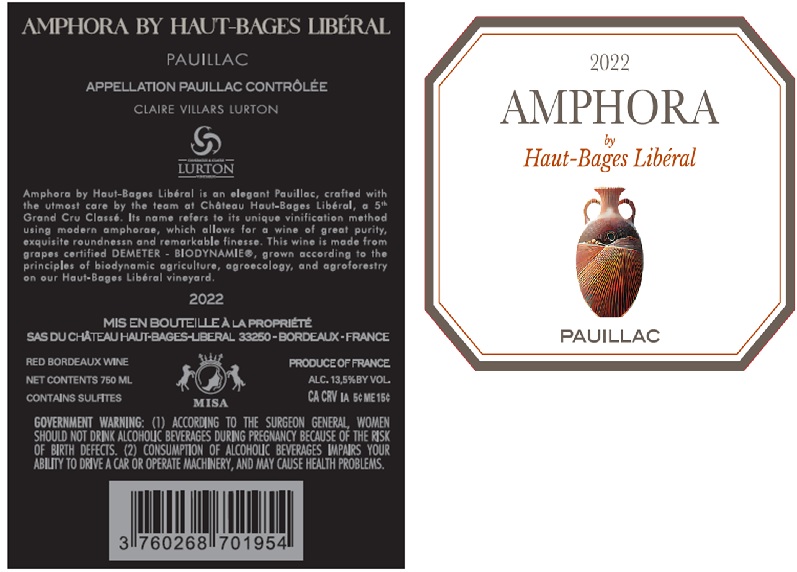 TABC label artwork for AMPHORA BY HAUT-BAGES LIBERAL CLAIRE VILLARS LURTON
