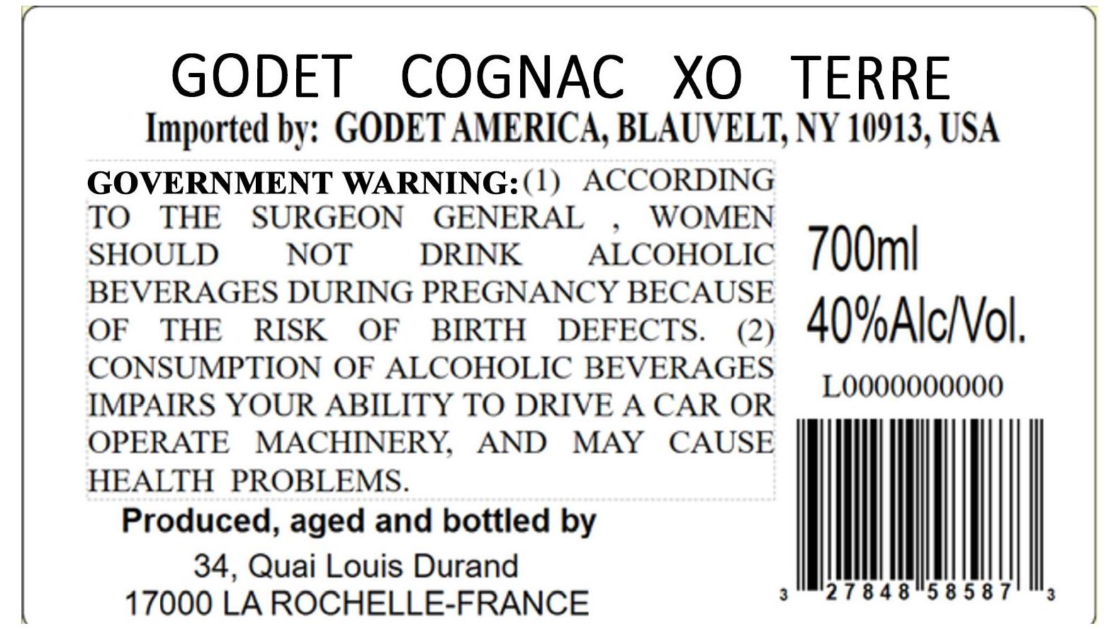 TABC label artwork for GODET XO TERRE COGNAC