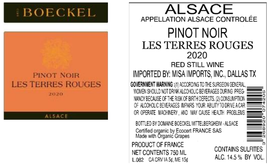 TABC label artwork for BOECKEL LES TERRES ROUGES