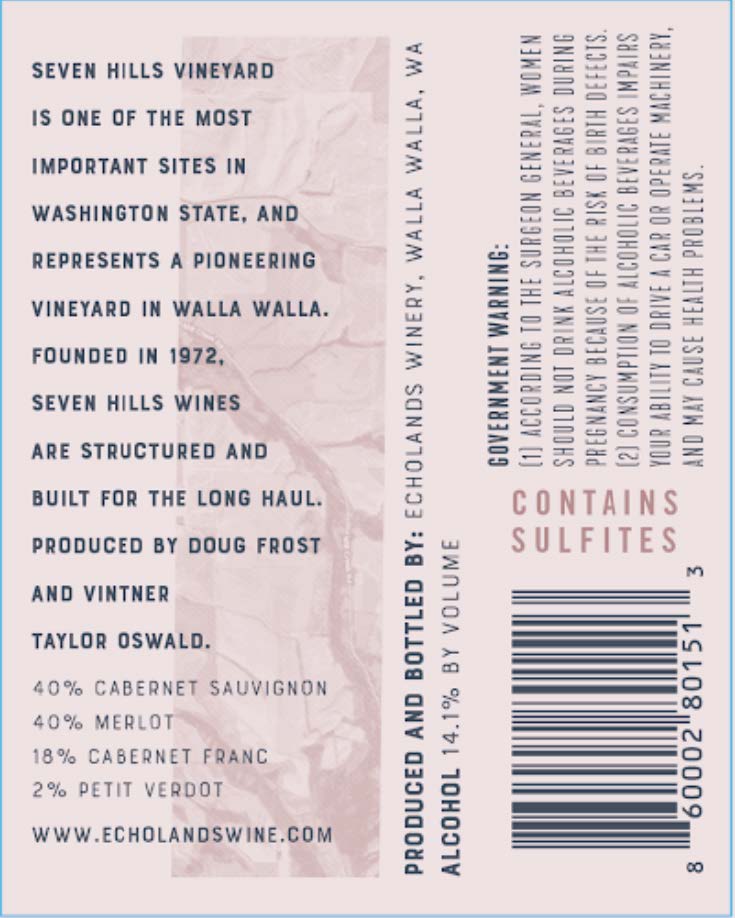 TABC label artwork for Echolands Seven Hills Red