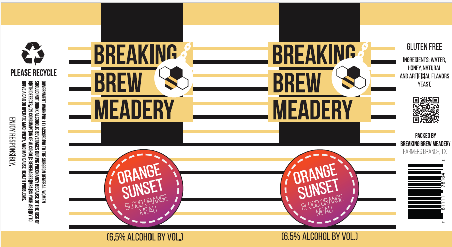TABC label artwork for Breaking Brew Meadery Orange Sunset Blood Orange Mead