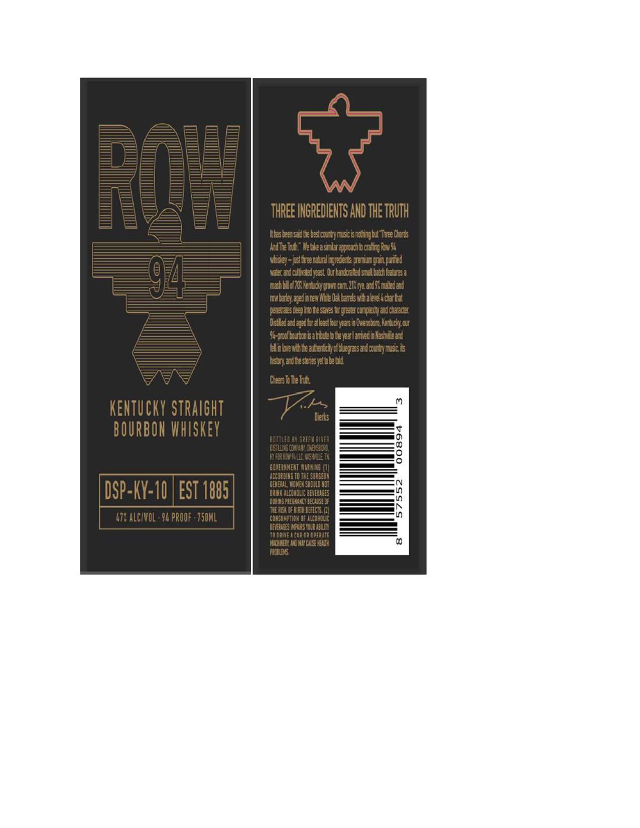 TABC label artwork for Row 94 - Kentucky Straight Bourbon Whiskey