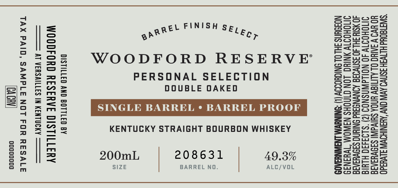 TABC label artwork for Woodford Reserve Double Oaked Personal Selection Single Barrel