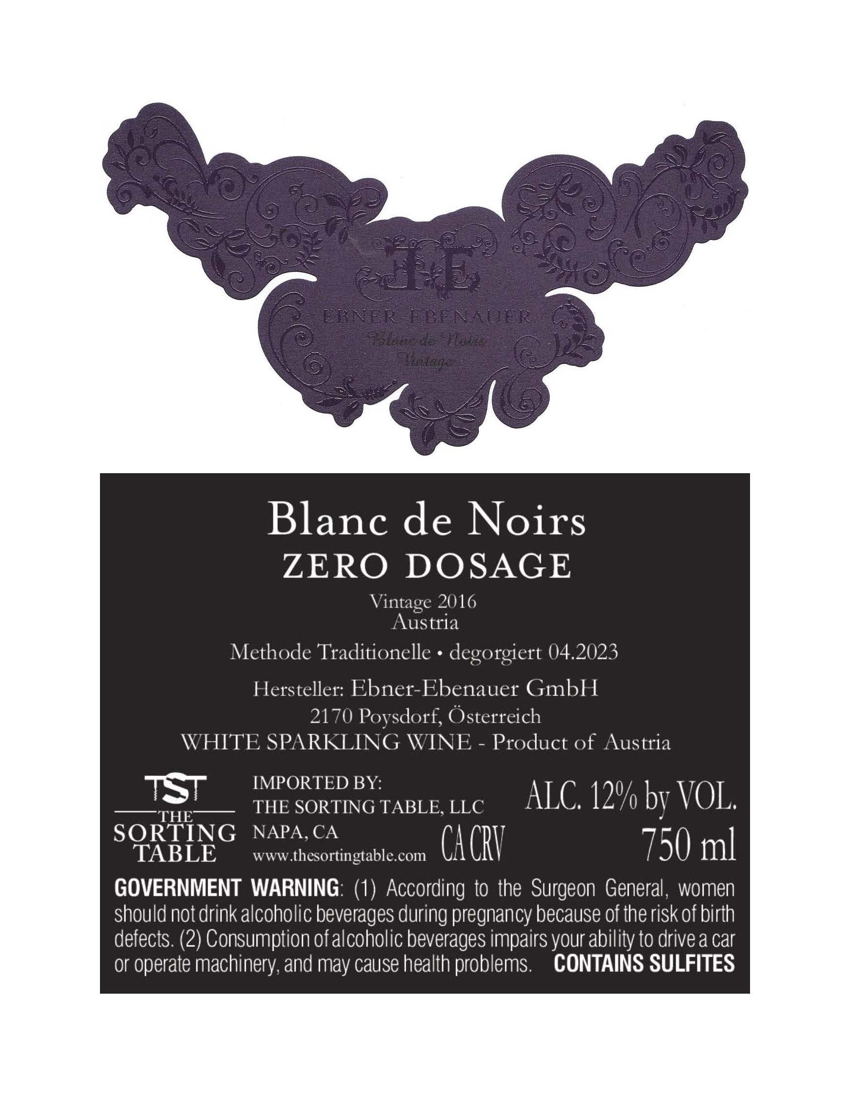 TABC label artwork for Ebner Ebenauer Blanc de Noir