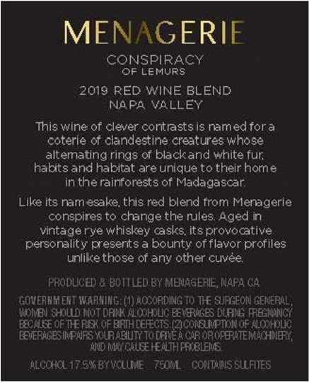 TABC label artwork for Menagerie Conspiracy of Lemurs Red Blend