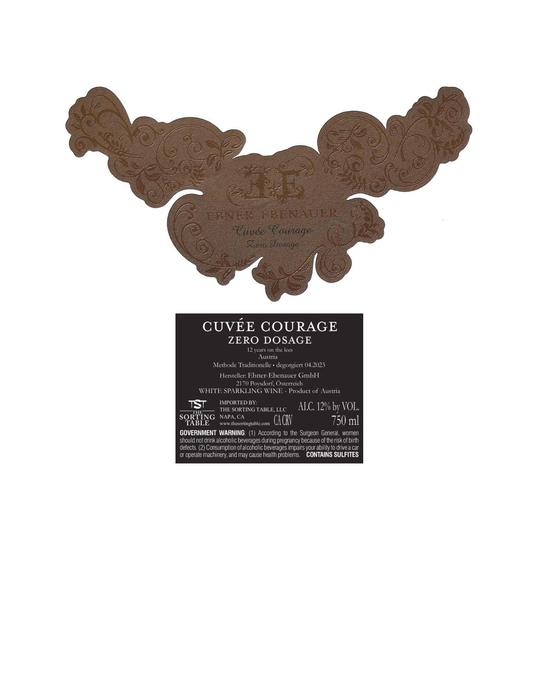 TABC label artwork for Ebner Ebenauer Cuvee Courage Solera