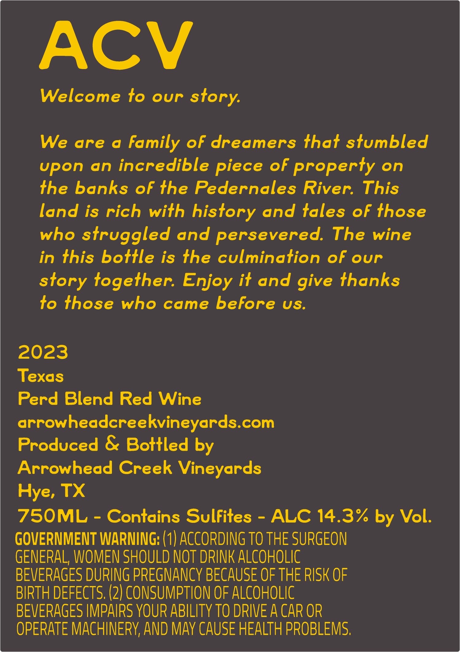 TABC label artwork for Arrowhead Creek 2023 Perd Blend